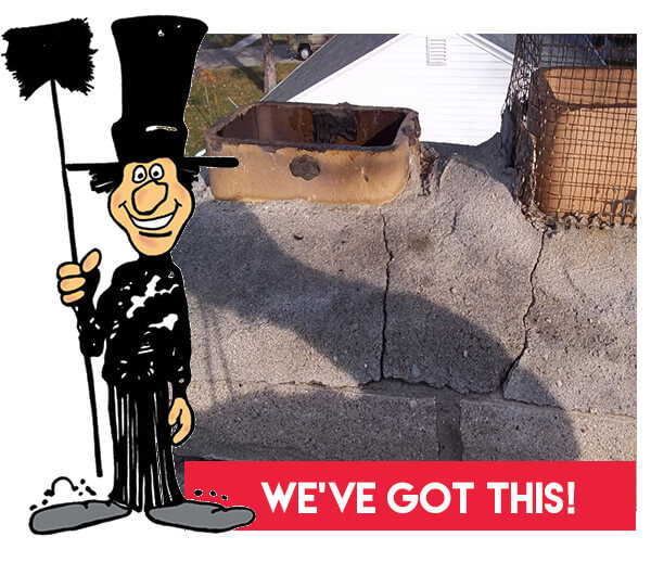 This deteriorated chimney crown the cracks that come from water and freeze, thaw effects that happen to a chimney in the Ohio area. Luce's Chimney will inspect your chimney crown and can provided CSIA certified chimney repairs.
