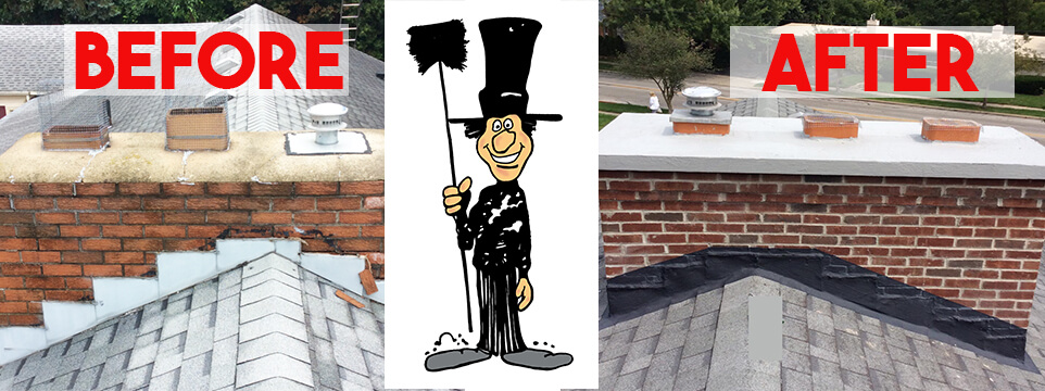 Chimney Crown Repair before and after chimney top repair, chimneyh crown sealer by Luce's Chimney Toledo Ohio