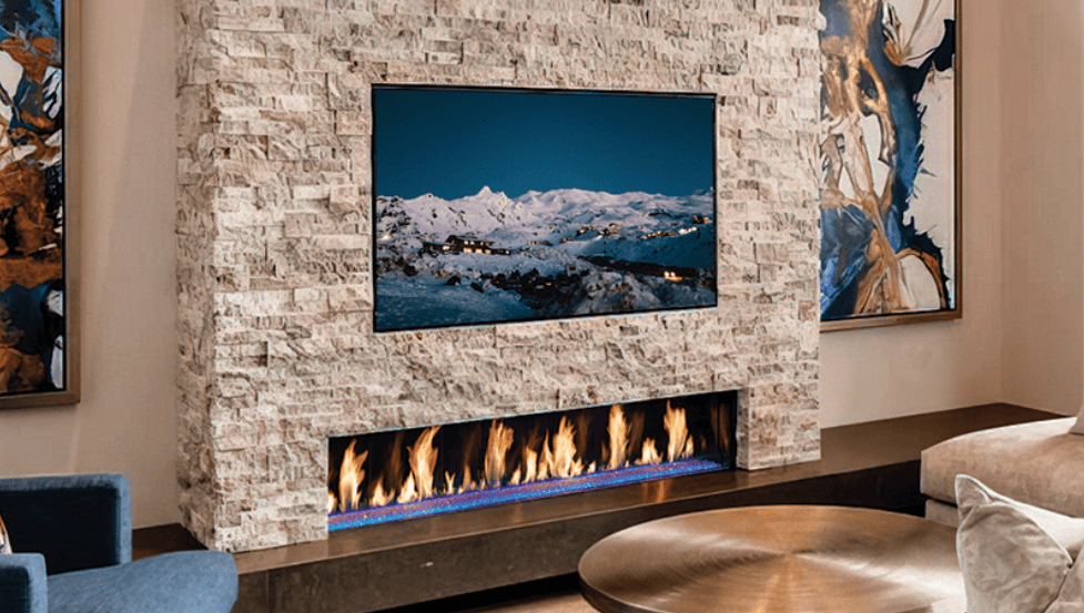 Custom linear gas fireplace from Luce's Chimney and Stove Shop near Toledo Ohio.