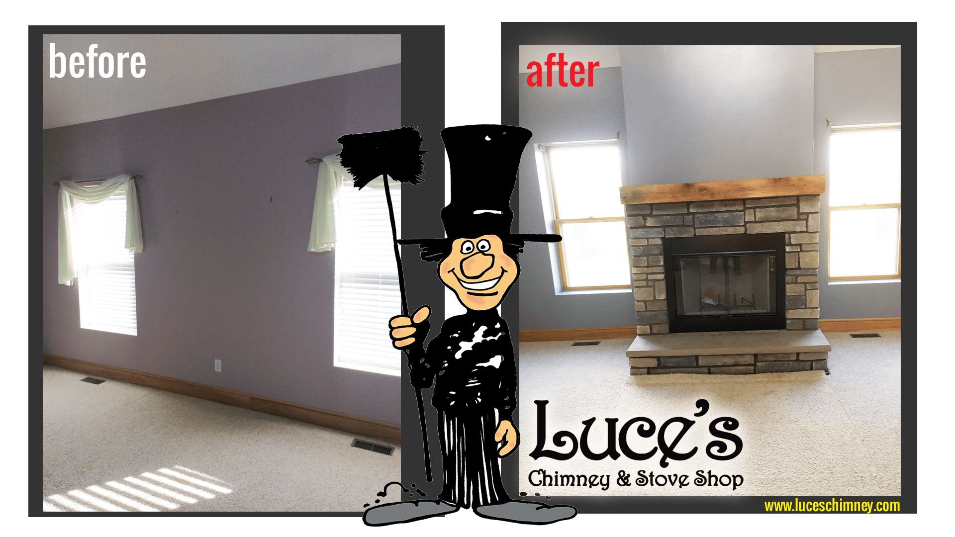 Fireplace design and installation. Stone fireplace design by Luce's Chimney and Stove Shop, serving Ohio, Michigan and Indiana.