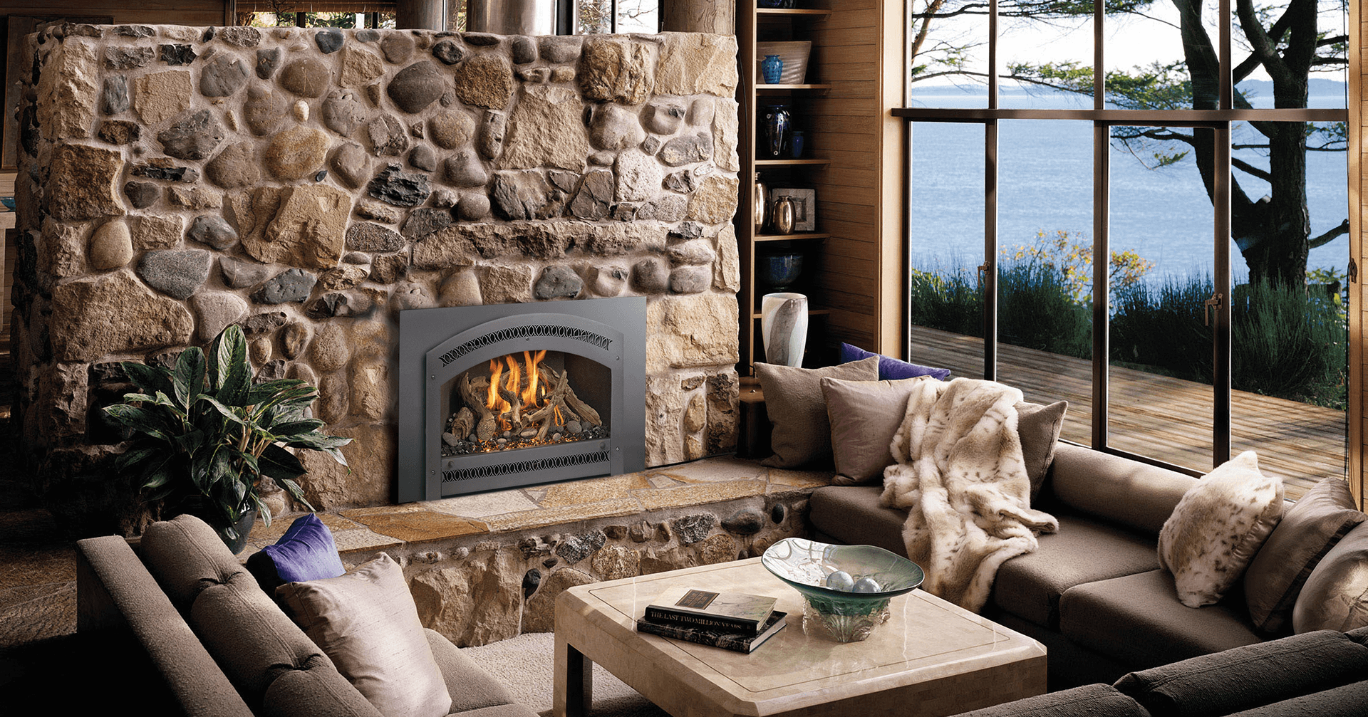 Stone wall fireplace by Luce's Chimney and Stove Shop in Swanton, OH.